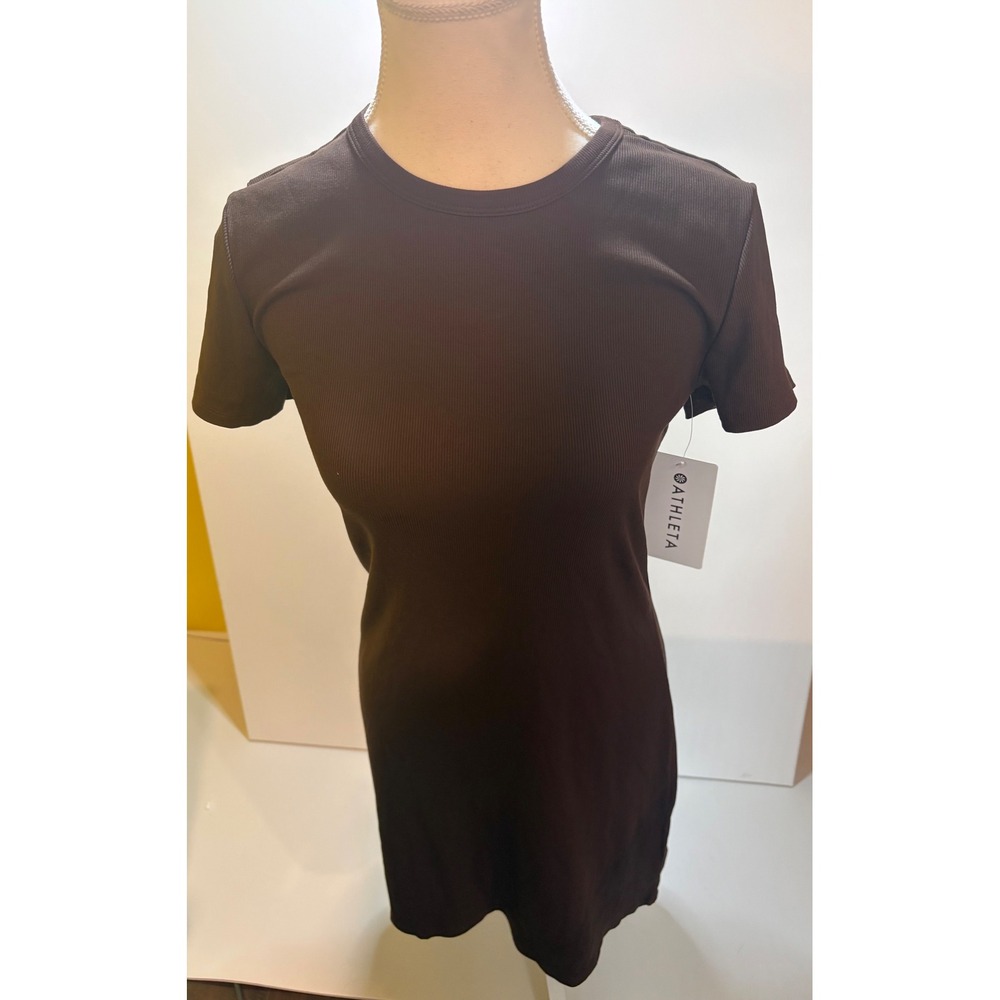 NWT Athleta Ribbed Tee Dress Medium M Brown Stretch Knit Casual Mini Dress New